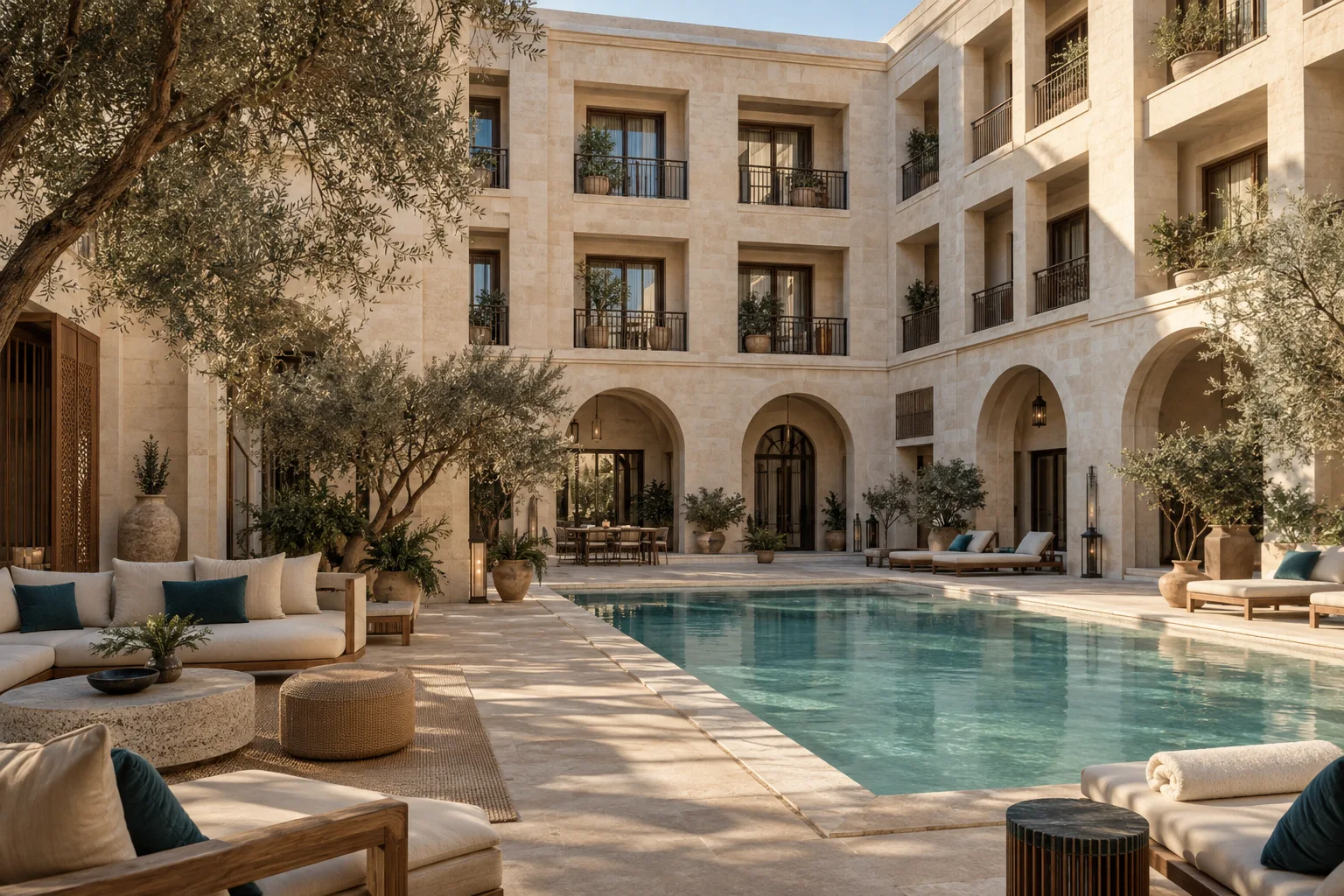 NOORÉ HOTEL Mediterranean courtyard and pool